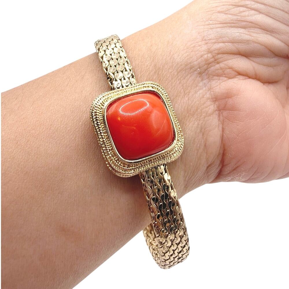 Monet Vintage Bracelet with Orange Lucite Stone 7"